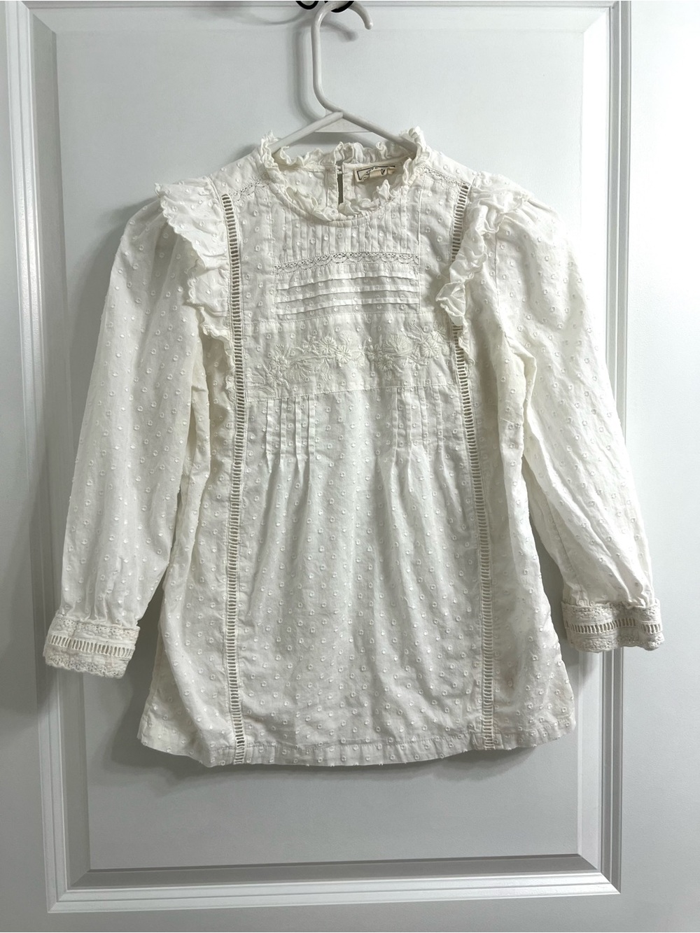 Fat Face White Eyelet Lace Ruffle Blouse Cotton Boho Cottagecore Prairie Size 2